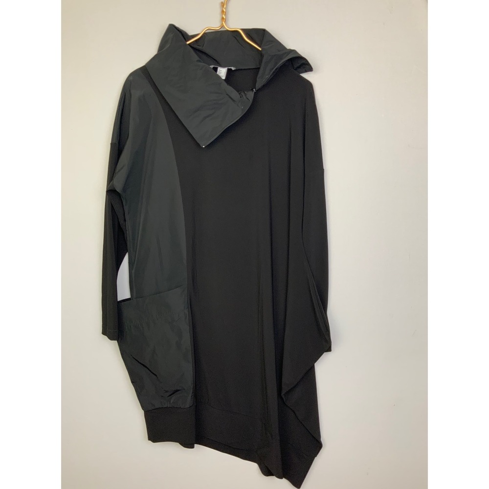 Joseph Ribkoff 10 Black Mixed Media Asymmeric Zip Cowl Neck Slinky Tunic Dress